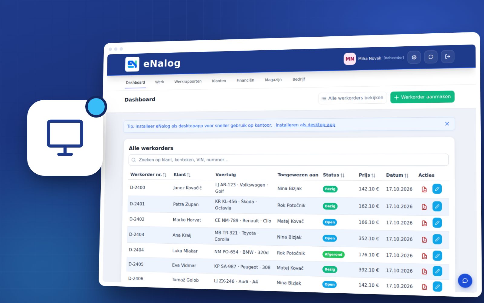 eNalog: Servisi naprav in tehnika